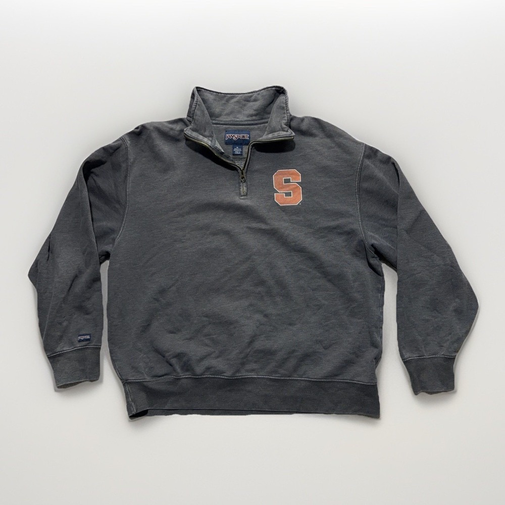 Vintage Jansport Syracuse University Logo 1/4 Zip Sweater Grey XL Collegiate Y2K